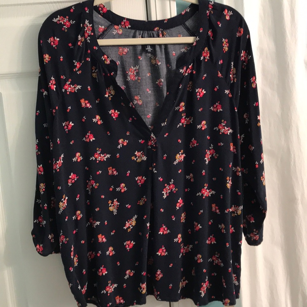 Navy & floral blouse